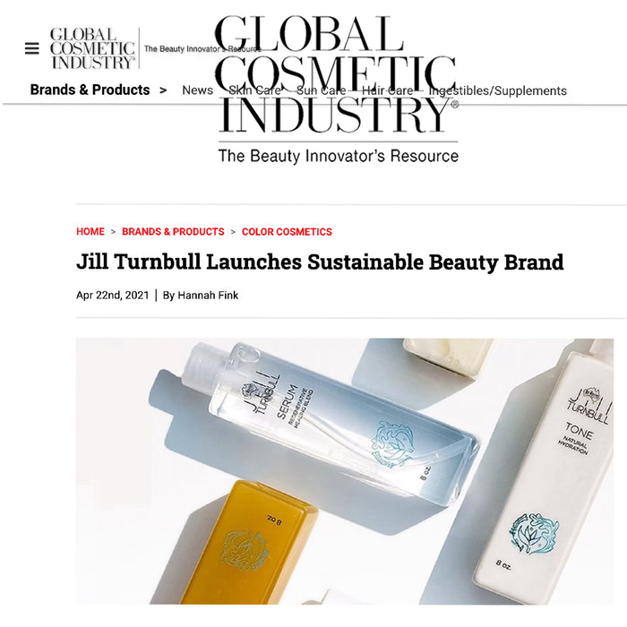Jill Turnbull Beauty's botanical haircare products featured in Global Cosmetic Industryβplant-based, ocean-safe formulas developed by a professional hairdresser for performance and sustainability.