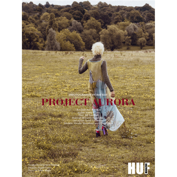 Editorial feature in Huf Magazine with hair styled by Jill Turnbull using her botanical haircare professional, ocean-safe formulas rooted in decades of experience.